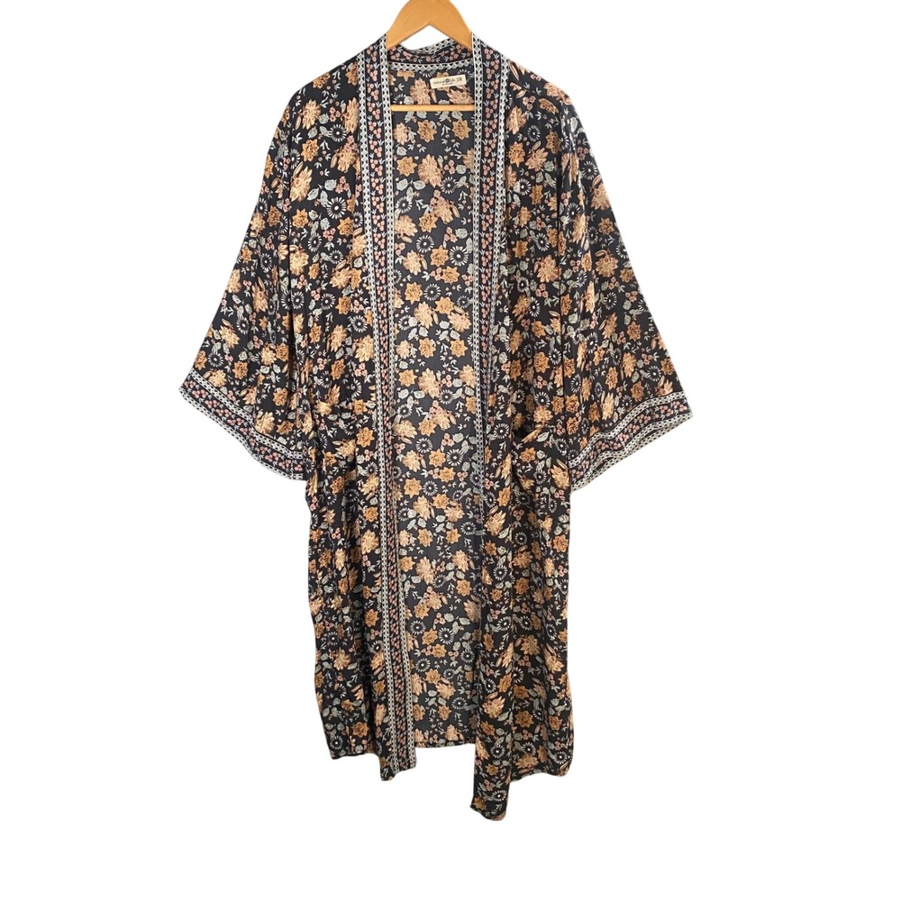 Natural‎ Life Floral Long Kimono Womens S/M Open Front Boho Earthy Layering